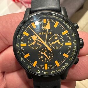 Wenger Men's Black and Yellow Chronograph Watch
